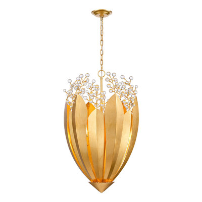  Lustre Callista en feuille d'or antique avec Crytal transparent