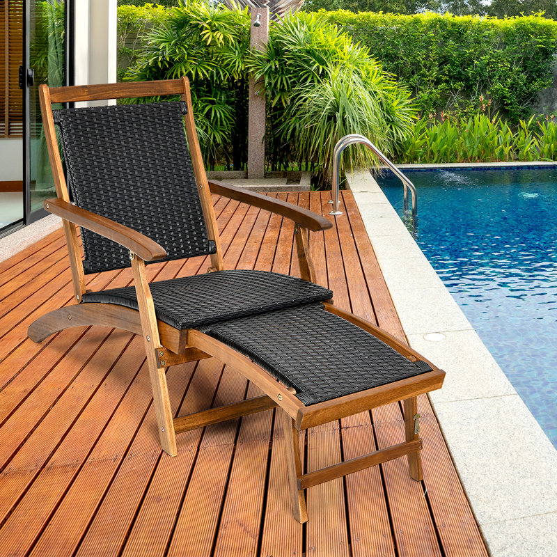 Chaise longue simple en acacia Artie, 2 pièces
