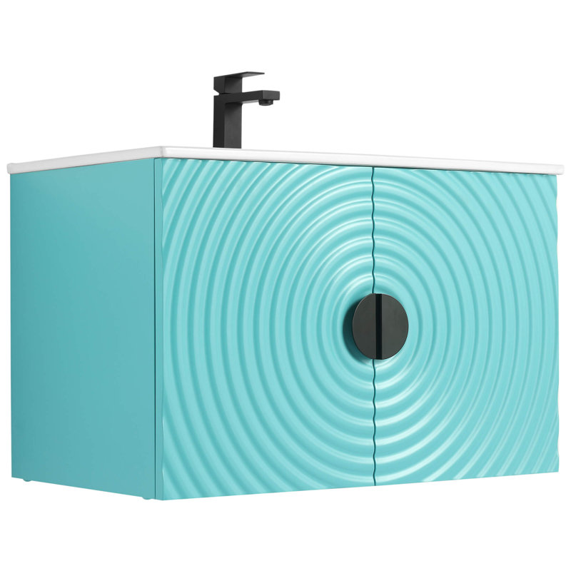Pellabay Modern Bathroom Vanity with Fluted Circular Doors 30" Wide, Tiffany Blue