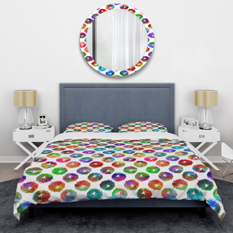Ensemble de housse de couette en microfibre blanc / vert / bleu 2 pièces, Housse de couette double / grand + 2 taies décora