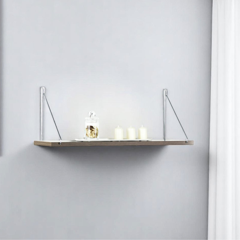 Floating Wall Shelf, Single - Mounted Shelf With Finished Metal Supports, White Color, For Books And Small Decorations, Modern Style Space Saving Design Decor, White/ Decorative Items Books,