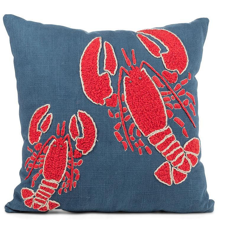Coussin décoratif brodé carré 17 po Abbott Abbotted, Bleu, rouge / géométrique