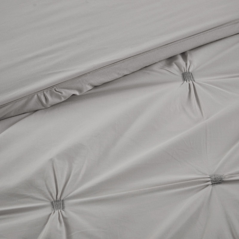 Ensemble d'édredon en coton brodé élastique, Édredon très grand / très grand californien et, gris