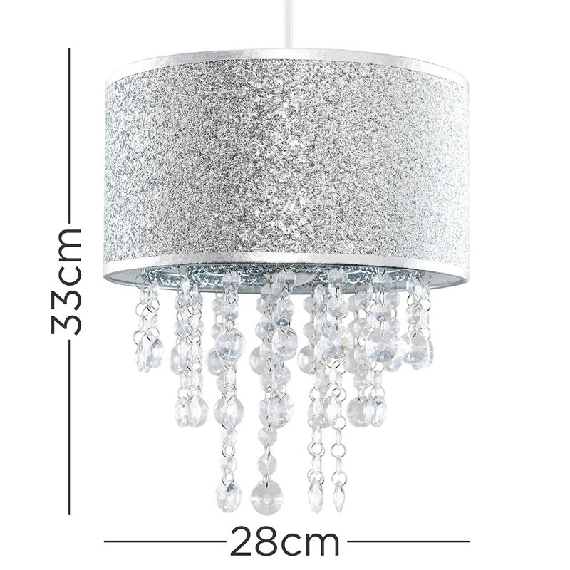 33 cm H Drum Cotton Blend Pendant Shade ( Slip-On ) in Silver