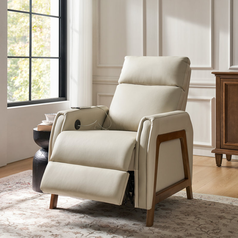 Fauteuil inclinable électrique en cuir véritable 29 "Elias avec ports USB et Type-C, Beige