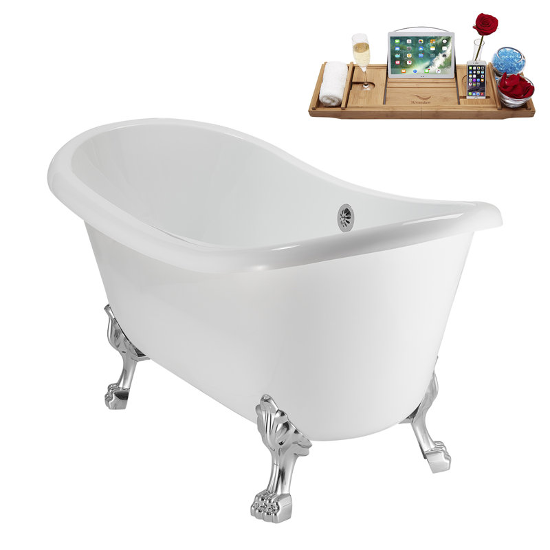 Baignoire sur pattes 59 ", plateau, bonde, pattes 59" Streamline, Chrome poli, Chrome poli