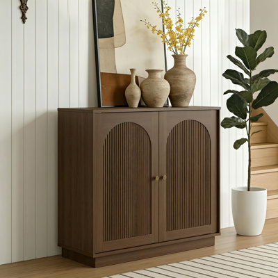 Modern Buffet Cabinet With Storage, Fluted Sideboard Accent Cabinet With Adjustable Shelves & Arched Doors, Modular Coffee Bar Credenza For Dining Room Kitchen Living Room Entryway, Brown
