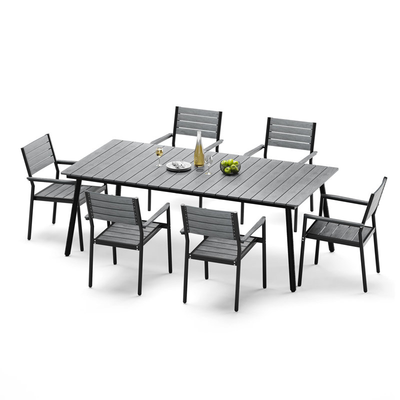 Ensemble de salle à manger pour l'extérieur 6 personnes L 82,48 po x L 40,55 po avec structure en aluminium, trou pour parasol et fauteuils
