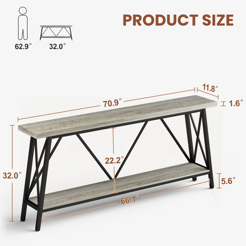 Versatile Extra Long Sofa Table with Sturdy Construction and Ample Storage, Grey
