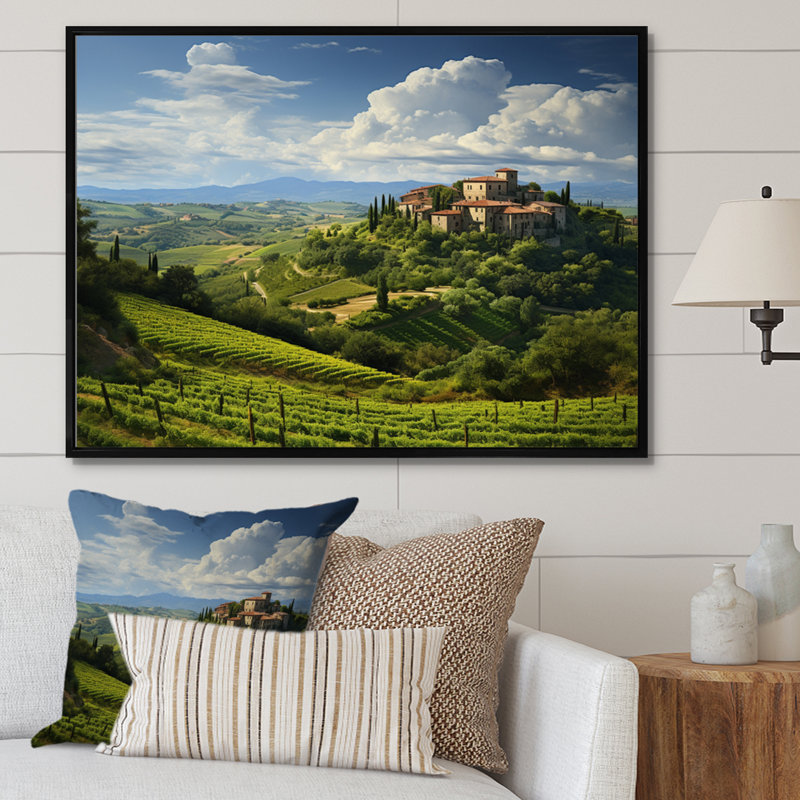 Italie, tranquillité toscane, Italie, art mural, H 24 po x l 32 po x P 1 po, Cadre flottant noir