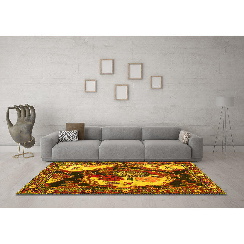 Washable Abstract Indoor Rug, Round 6'