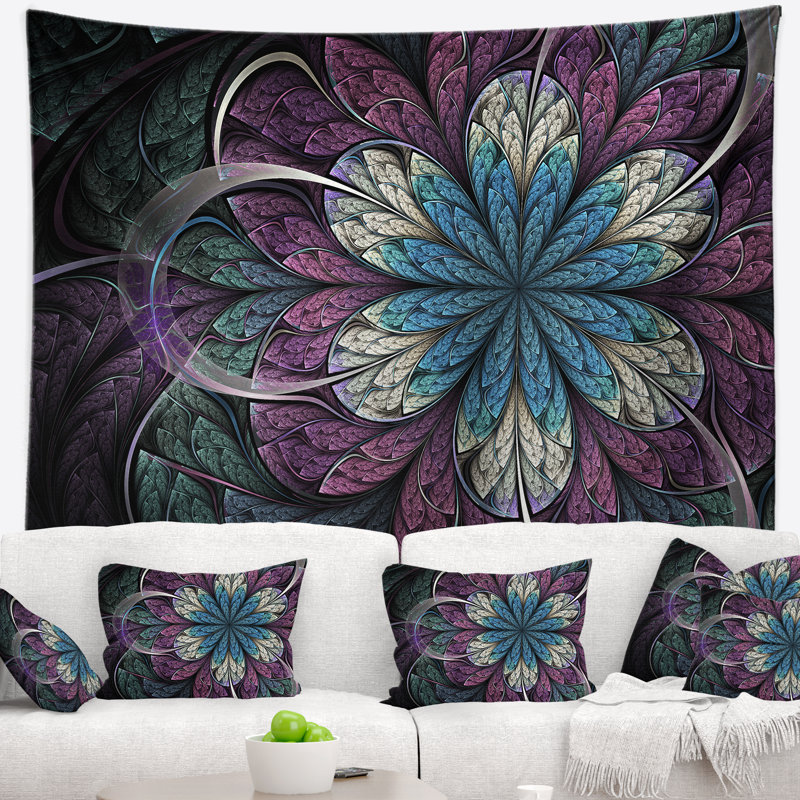 Tapisserie florale florale mauve arrondie, H 50 po x l 60 po