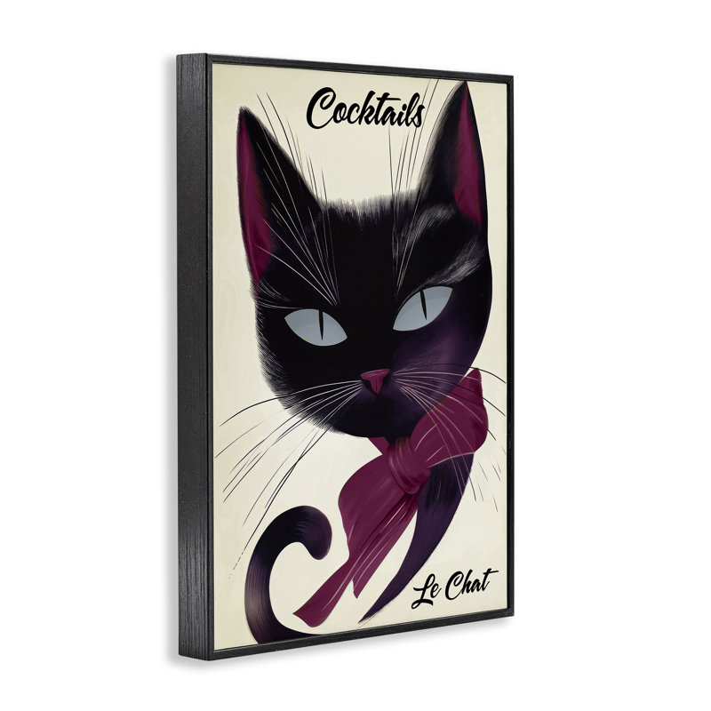 Affiche Cocktail Le Chat, estampe numérique, design par Annabelle Hall, H 30 po x l 20 po, Giclée encadrée noir minuit