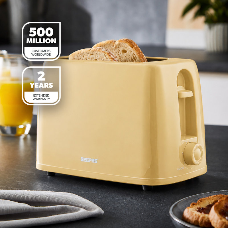 GEEPAS 2 Slice Toaster | 6 Browning Levels with Cancel Function | For Thin Small Bread Slice, Removable Crumb Tray Cool Touch Housing High Lift | Space-Saving Design | 1 Yr Warranty 650W