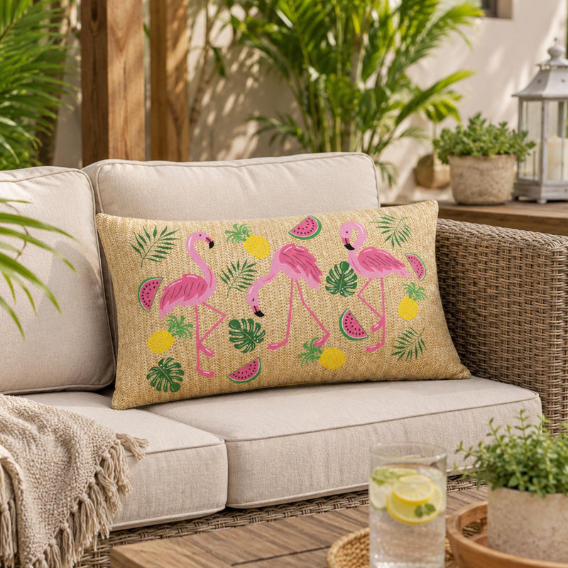 Coussin lombaire d'extérieur avec tissu résistant aux intempéries Flamingo