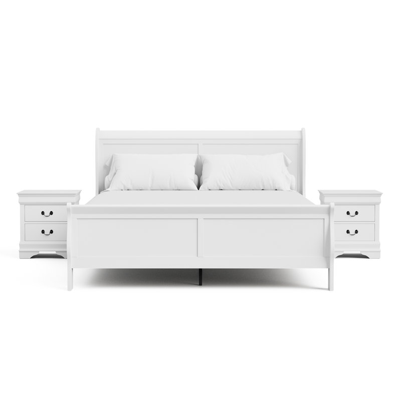 Ensemble de chambre à coucher 3 pièces Aberdeen, Très grand, Blanc, 3 Pcs: Bed, 2 Nightstands