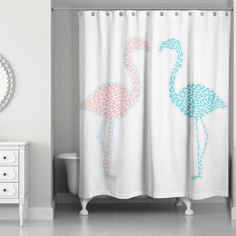 Rideau de douche simple flamant rose love Perdue