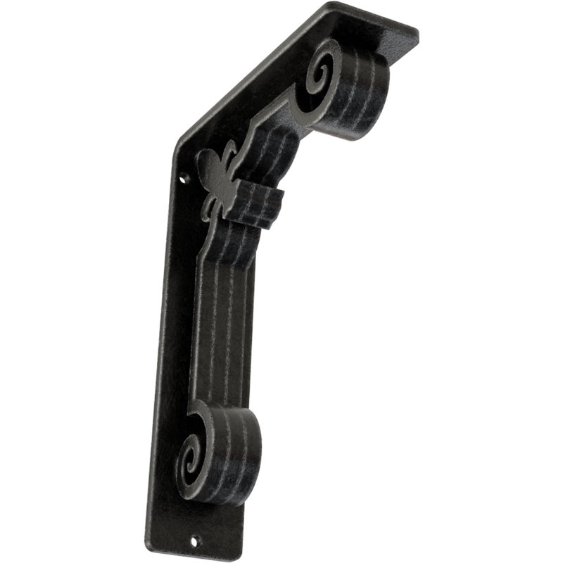 Support en fer forgé Fleur De Lis, Étain antique, H 8 po x l 2 po x P 5,5 po