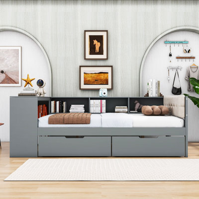 Northup Two Drawers Wooden Bed with Charging Station and Shelves