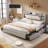 Revan Ebern Bookcase Bed Frame with 4 Storage Drawers & Hidden Storage Headboard-1101185886-1105028169