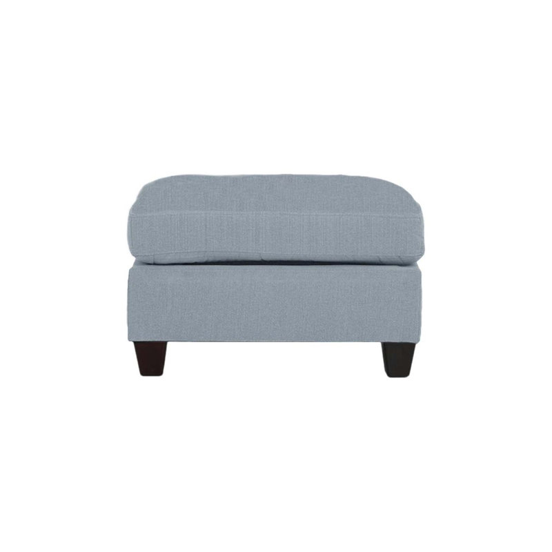 Repose-pieds de salon avec tissu semblable au lin et pieds en bois, parfait pour le confort et le style.
