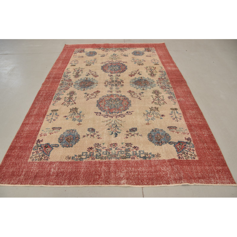 Grand tapis rétro Oushak en beige beige pour décoration de bureau ou de salon - Matériau organique