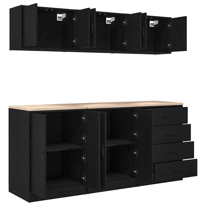Garage Cabinets 6 Pcs Engineered Wood, Black