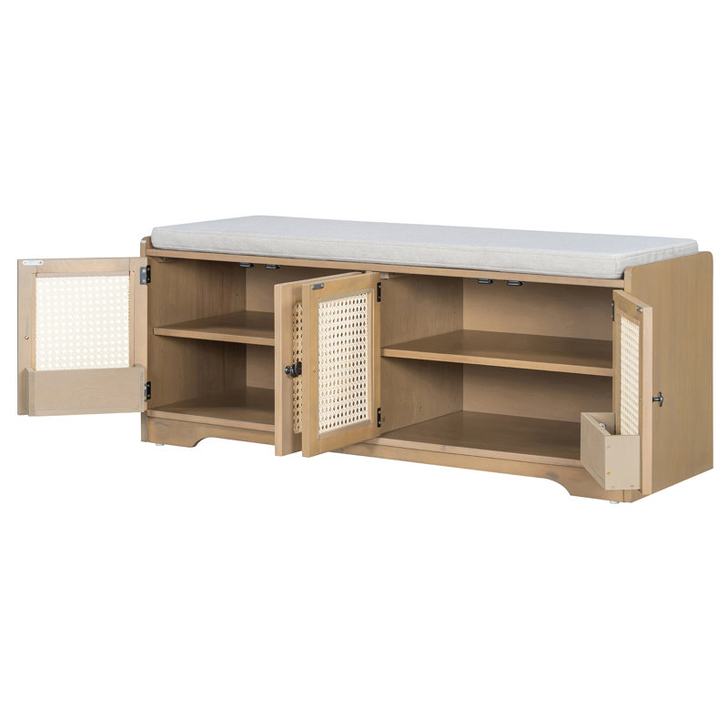 TREXM Rustic Storage Bench Multifunctional Wood Entryway Shoe Bench With Removable Cushion, Brown