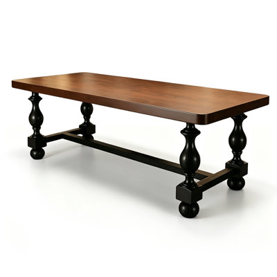 Nut-brown+Black Rectangular Solid Wood Dining Table