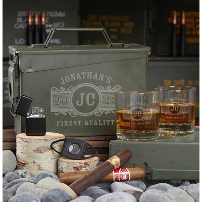 Yeslin 10.25 Personalized Ammo Box Set With Whiskey Glasses