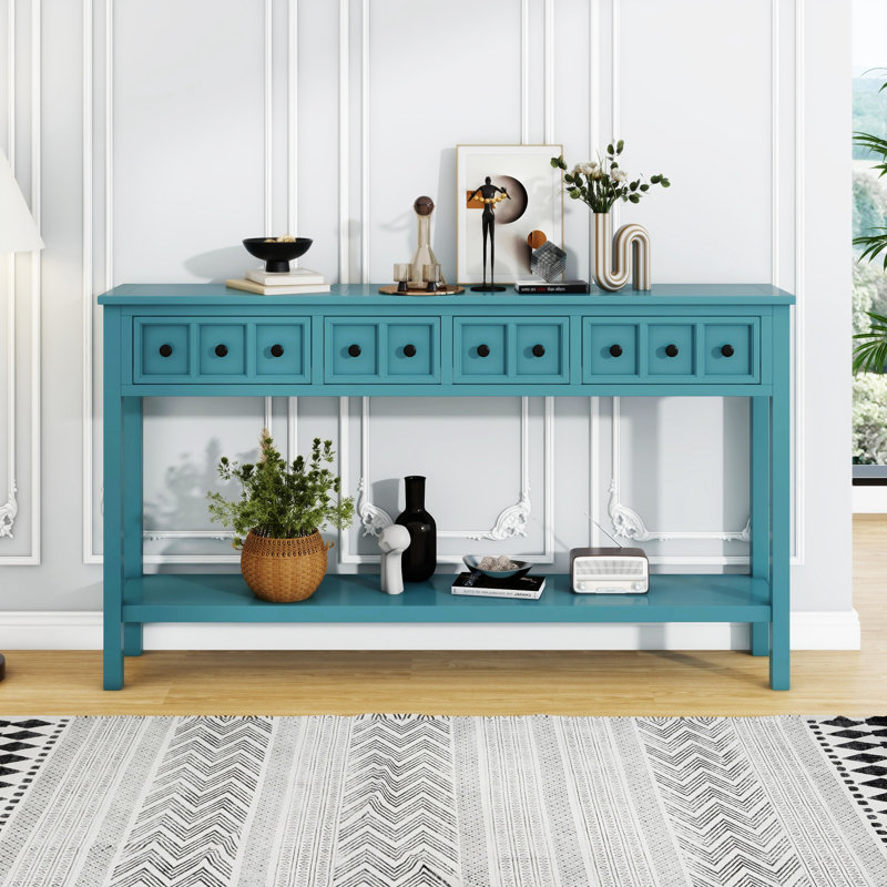 Rustic Entryway Console Table, Turquoise Green