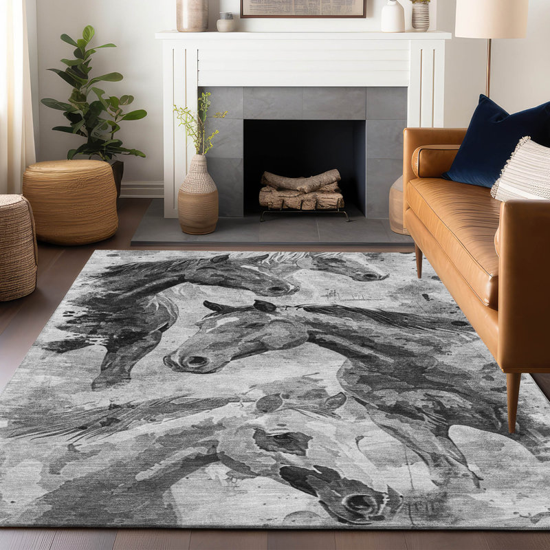 Machine Washable Indoor/Outdoor Cinead ACN1720 Gray Rug, Rectangle 3' x 5'