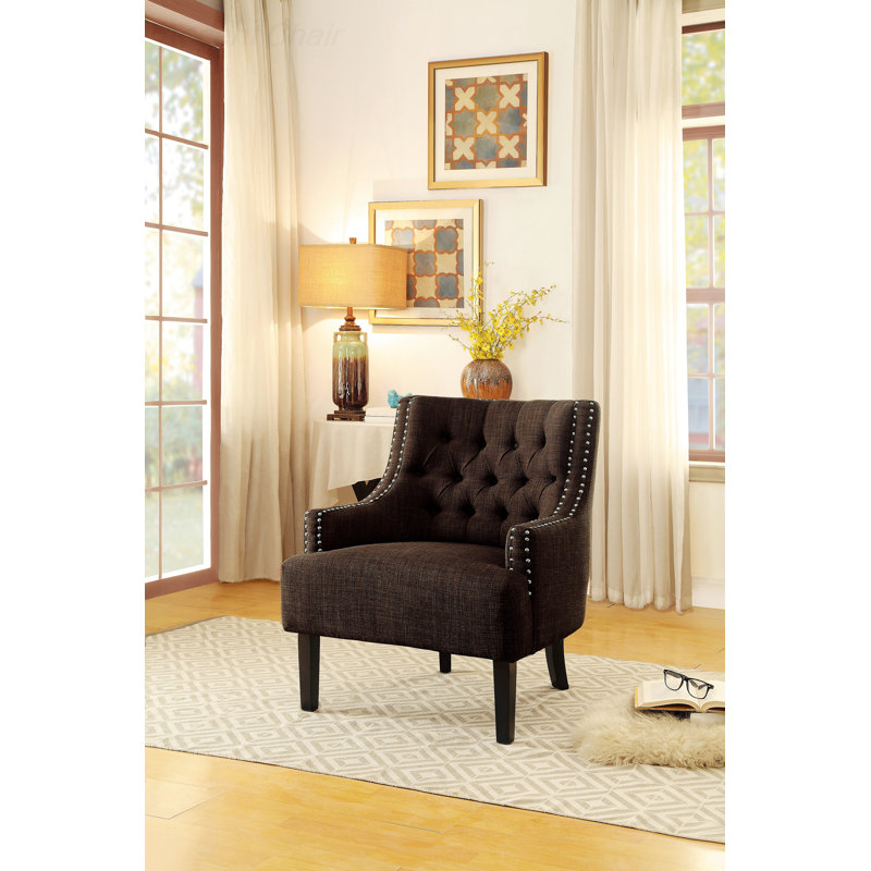 Upholstered Wingback Chair, Chocolate Fabric