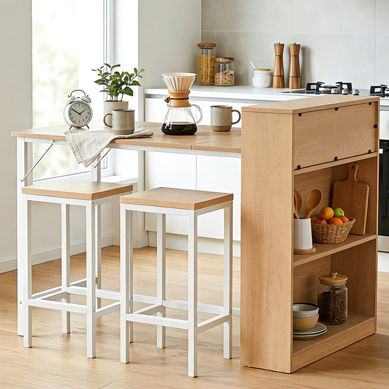 4-6 Person Dining Table with Storage, Beige/White