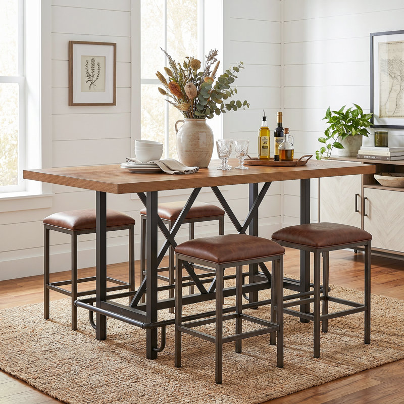 Bochini 62.99 L x 31.49 W Dining Table Counter Height Kitchen Table with Metal Footrest, Light Oak