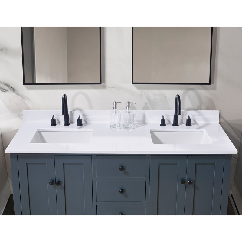 Andalo 61" Double Bathroom Vanity Top in Snow White with Sink