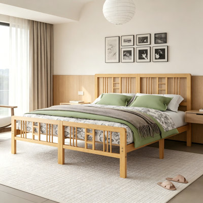 12 Inch Queen Bamboo Wood Platform Bed Frame With Wood Slats , No Box Spring Needed, Spacious Design For Master Bedrooms