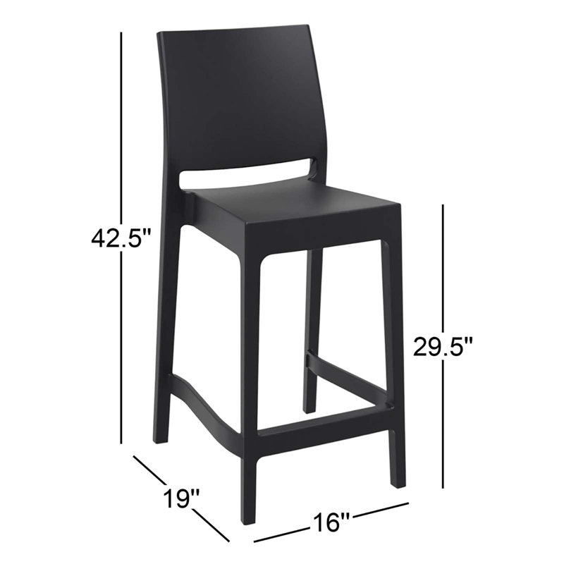 Tabouret de bar Adrienne, 29.5", Noir, noir, noir, noir