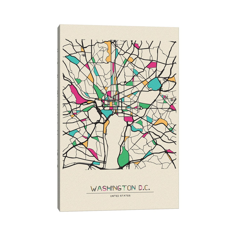 «Washington D.C., Usa Map» par - Toile tendue, H 12 po x l 8 po x P 0,75 po