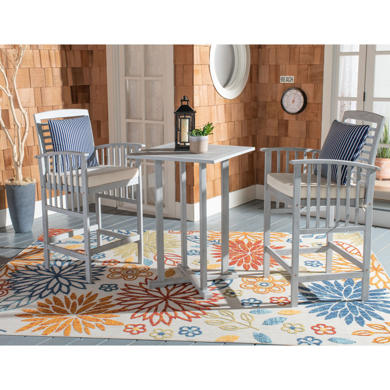 Kirsta 2 - Person Wood Patio Dining Set with Square Table , Cushions Included, Gray Frame/Beige Cushion