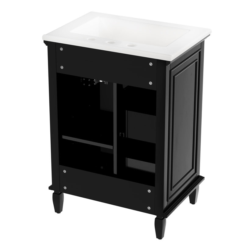 24" Bathroom Vanity With Sink, Bathroom Vanity Cabinet With One Flip Drawer And Two Drawers, Adjustable Shelf, Solid Wood And MDF