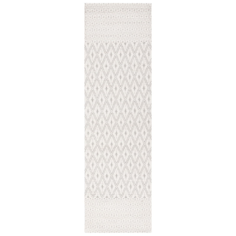 Congleton Hand Woven Wool/Cotton Geometric Rug in Ivory/Black, Runner 2'3" x 8'