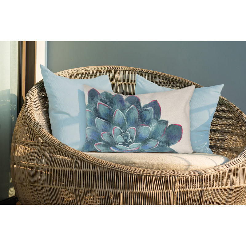 Floral Outdoor Reversible Throw Pillow, Ivory