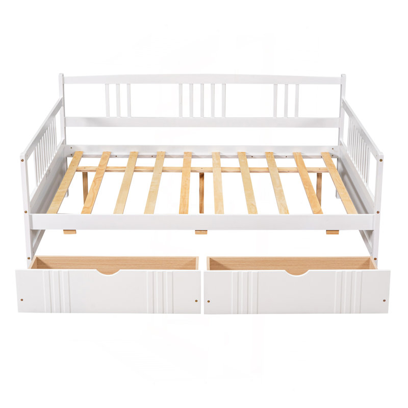 Full Size Daybed Wood Bed With Two Drawers,White, Full/Double, White