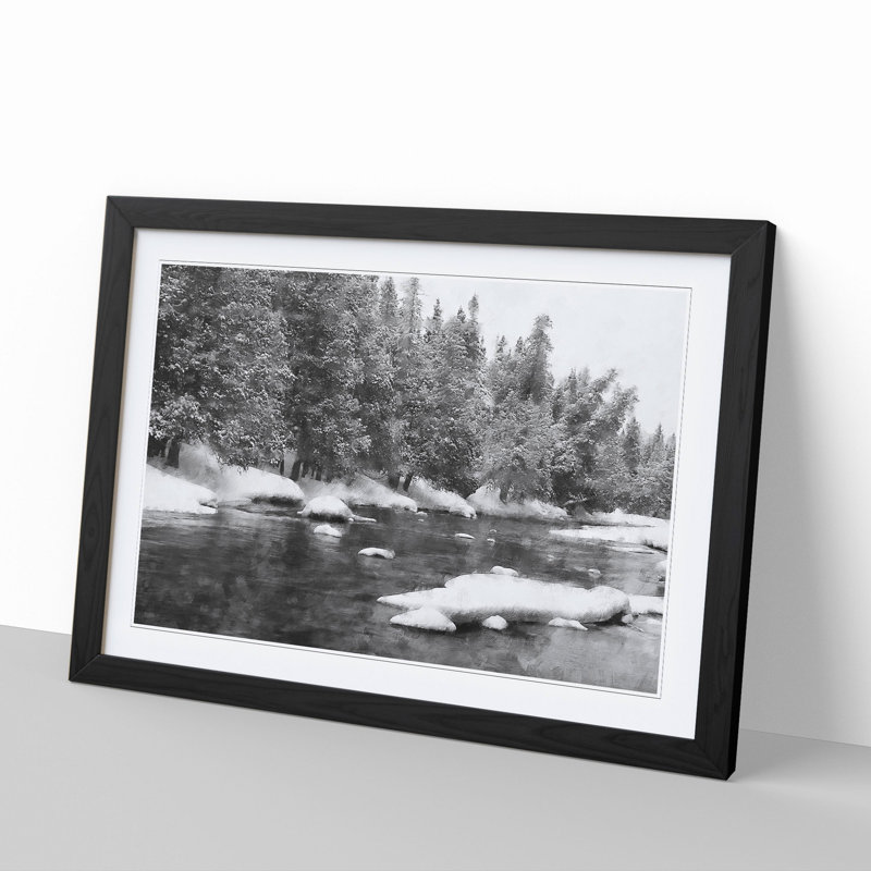 Winter Forest and Lake - Picture Frame Painting, Black Framed, 48cm H x 65cm W x 2cm D