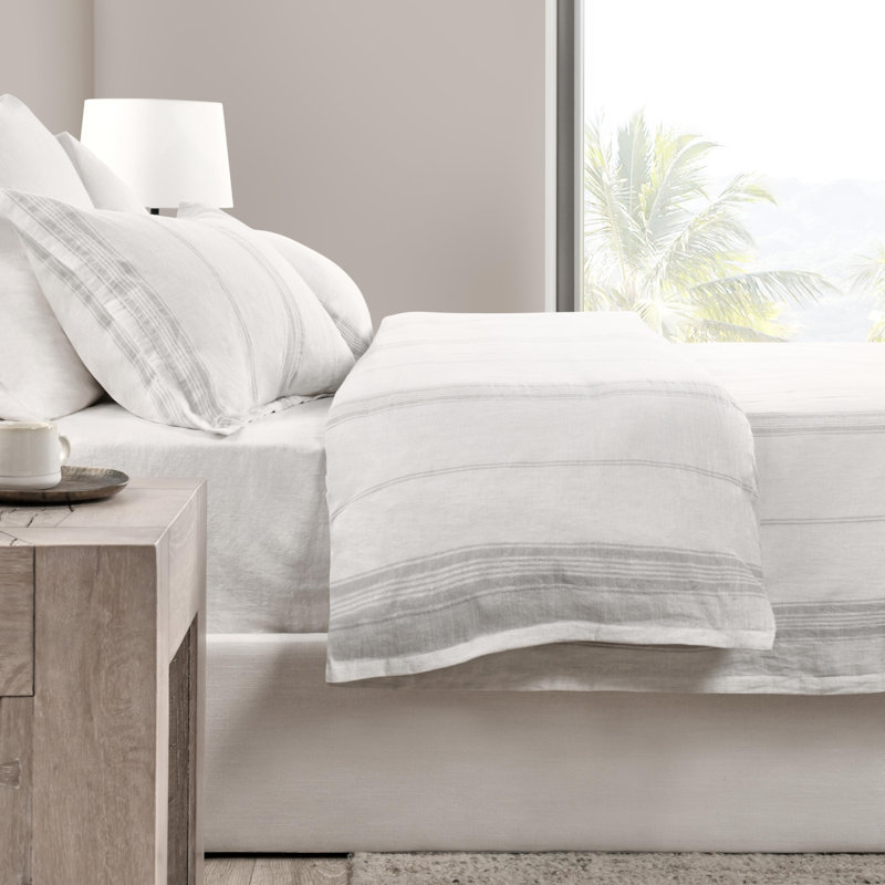 Fleta Cashmere Striped Duvet Cover, Queen Duvet Cover, White/Gray Striped