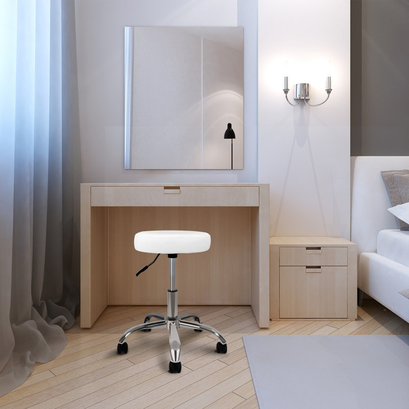 Chaise ronde avec roulettes et hauteur réglable, Blanc