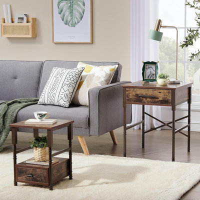 Nesting End Tables with Drawers, for Living Room, Bedroom, Sofa Side