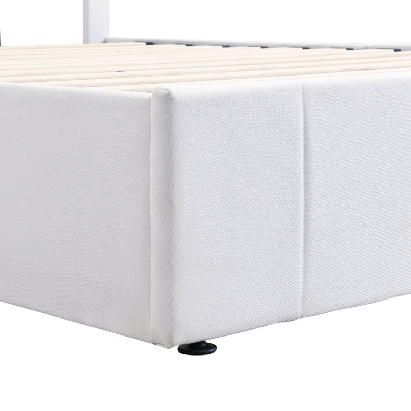 Lit plateforme tapissier double avec système de rangement hydraulique - Blanc, Full, White