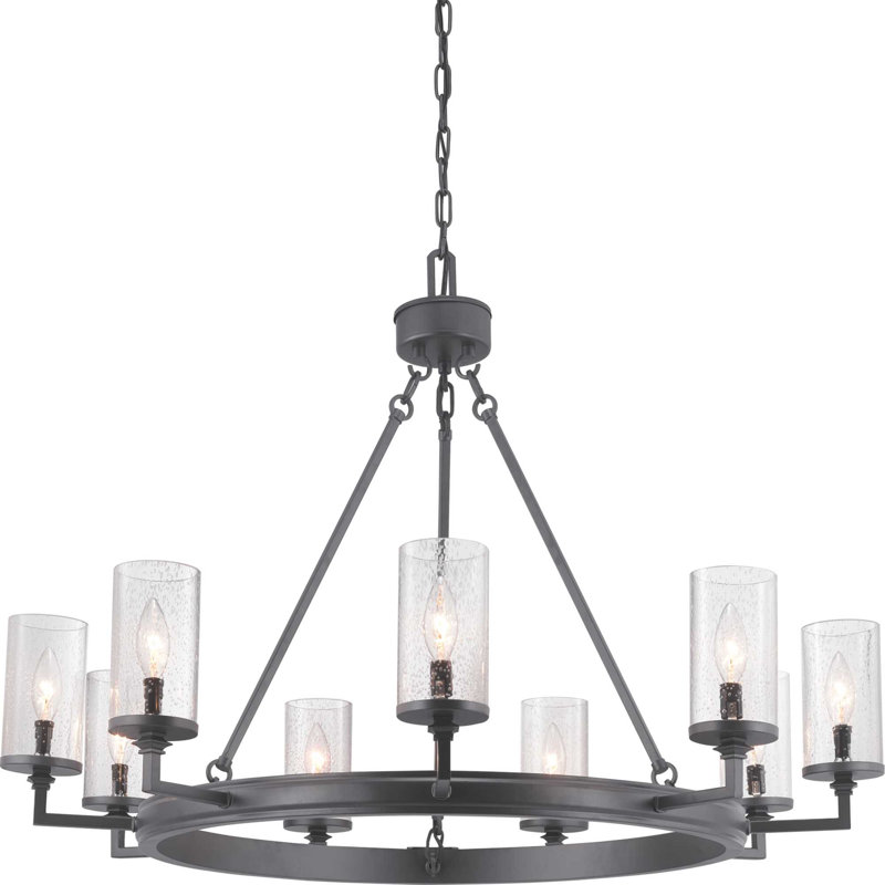 Malek 9 - Light Steel Dimmable Wagon Wheel Chandelier, 24.87" H x 36" W, 9